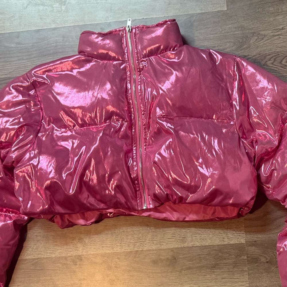 Women’s Fashion Nova Cropped Metallic Pink Jacket - Picture 3 of 10